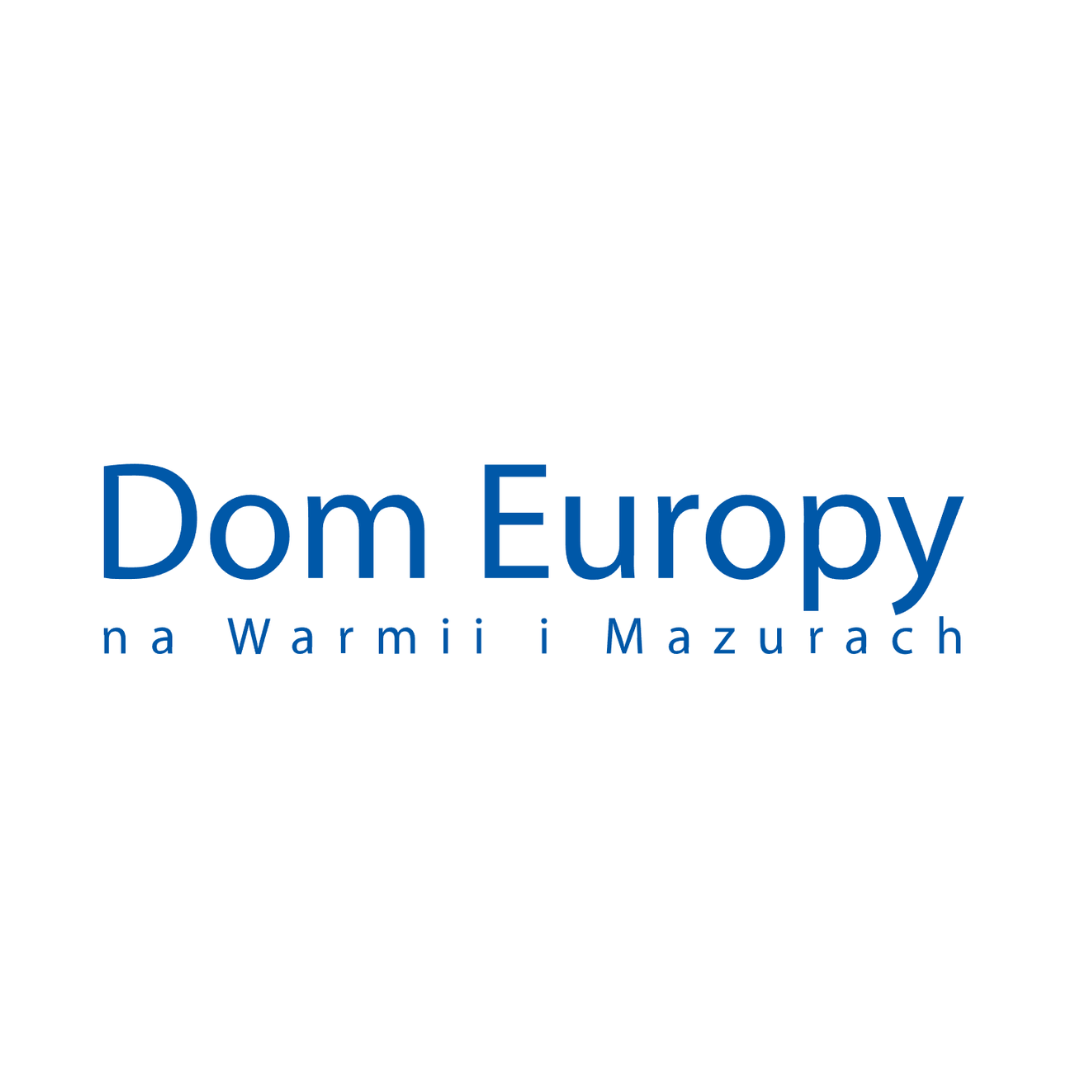 Grafika napis dom europy na warmii i mazurach czarne litery na białym tle